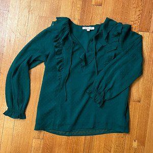 Loft Shirt With Ruffles and Dotted Swiss Fabric | Green